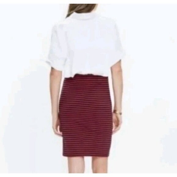 Madewell Slim Tight Skirt Women Sz XS Orange Navy Striped Pull On Stretch Preppy - Picture 2 of 6